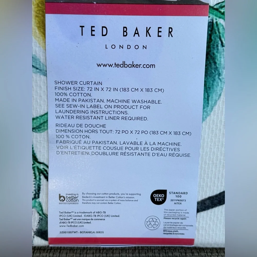 Ted Baker London Cotton Jacquard White Multicolor Bird Spring Shower Curtain